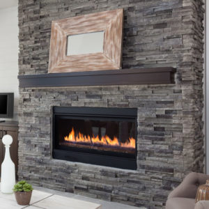 Gas fireplace in home.