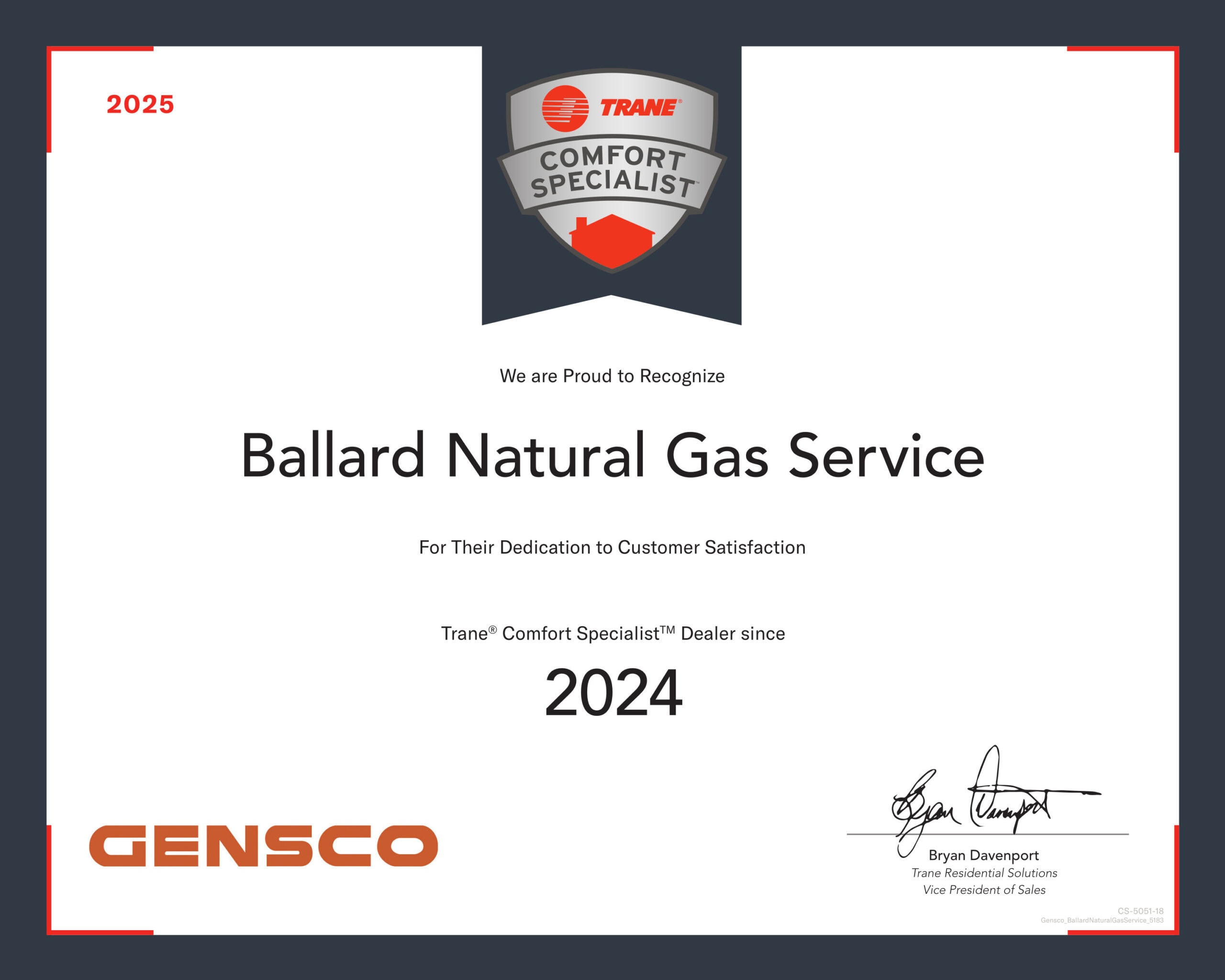 Trane Comfort Specialist Cert Gensco